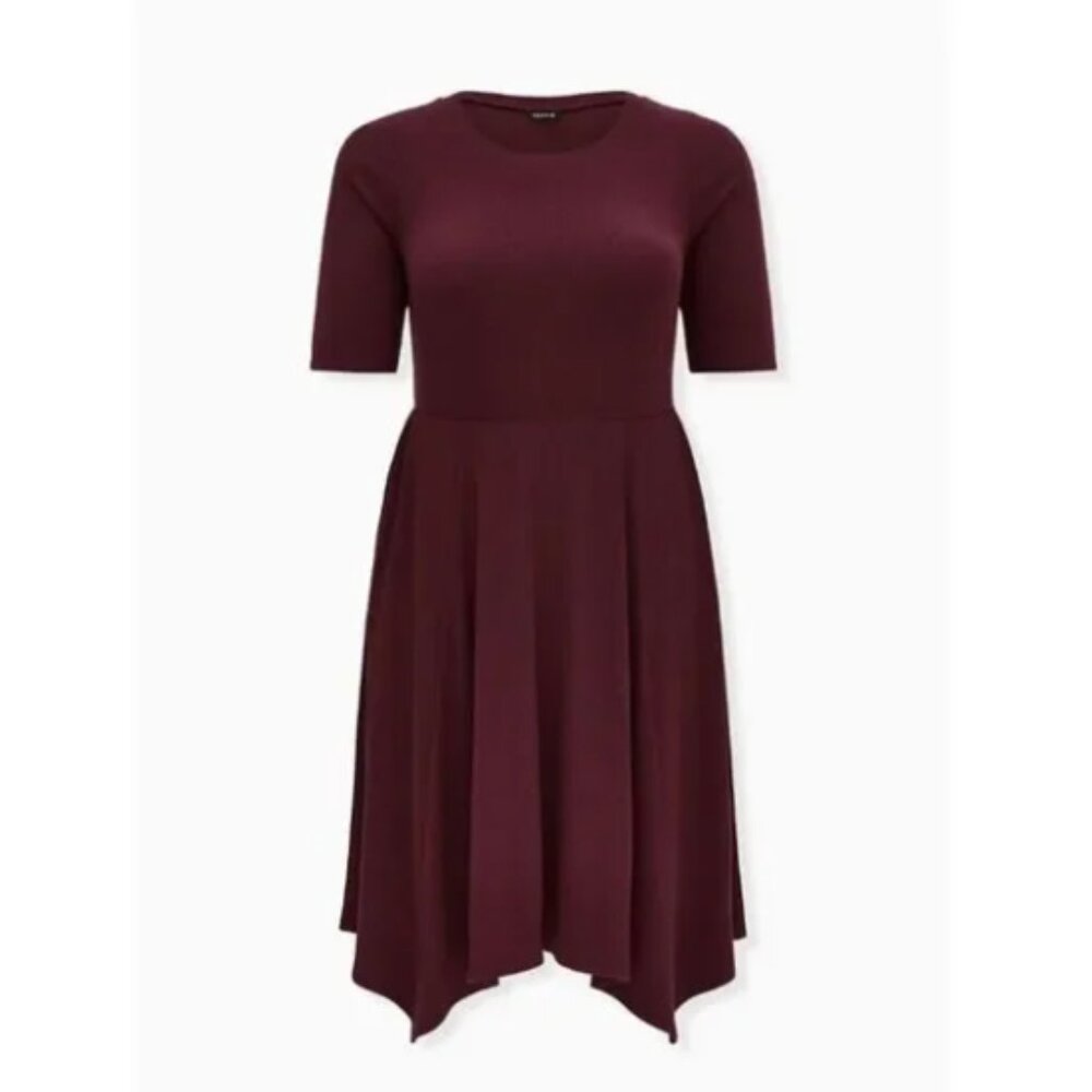 Torrid Burgundy Purple Rib Handkerchief Skater Dress